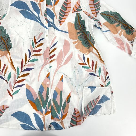 Cynthia Rowley floral convertible sleeve linen tunic top tropical button Size 1X - Picture 9 of 11